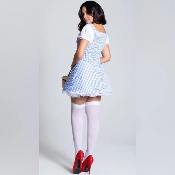 (B5) Dreamgirl Blue Gingham Dorothy Costume Dress Sweetheart Mini Puff Sleeves M - Picture 5 of 9
